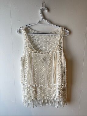 Ralph Lauren Cream Crochet Fringe Tank Top
